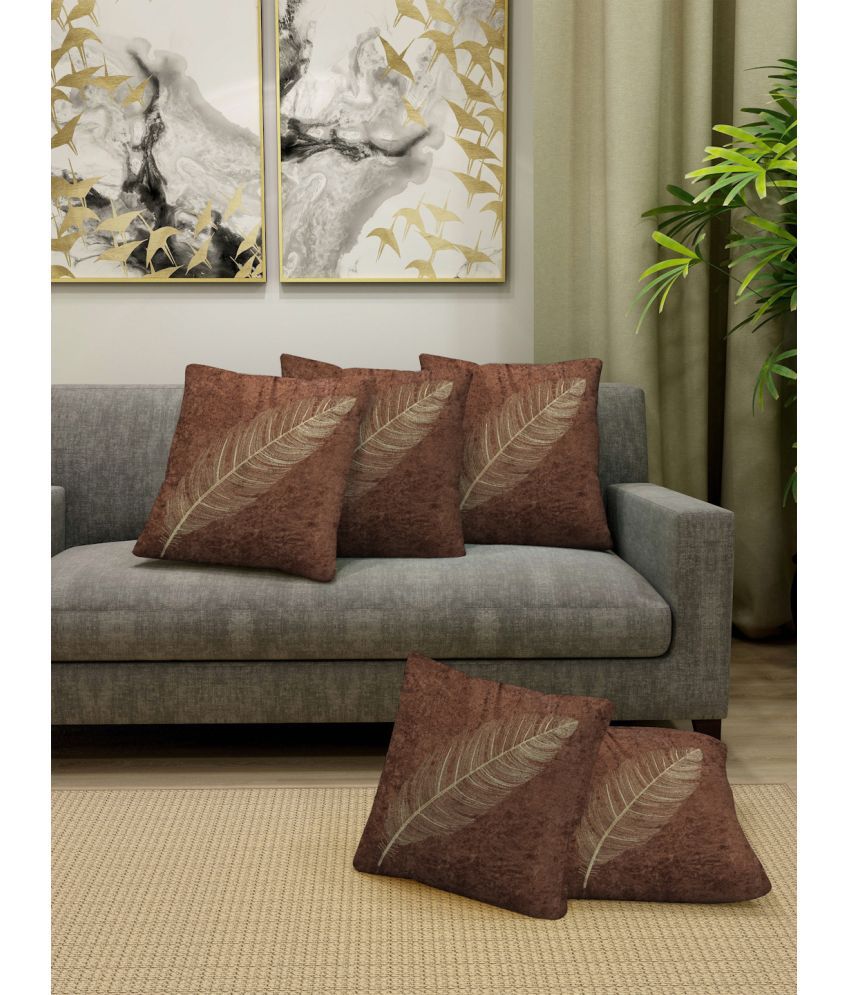     			FABINALIV Set of 5 Cotton Blend Nature Square Cushion Cover (40X40)cm - Brown