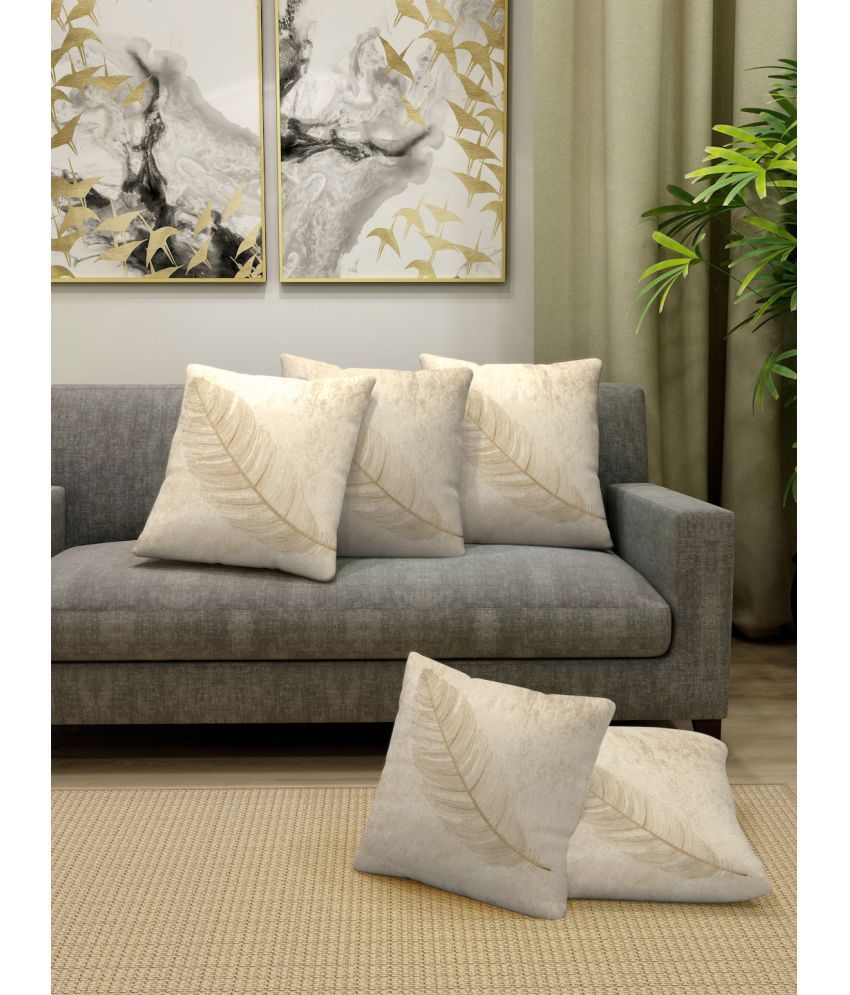     			FABINALIV Set of 5 Cotton Blend Nature Square Cushion Cover (40X40)cm - Off White