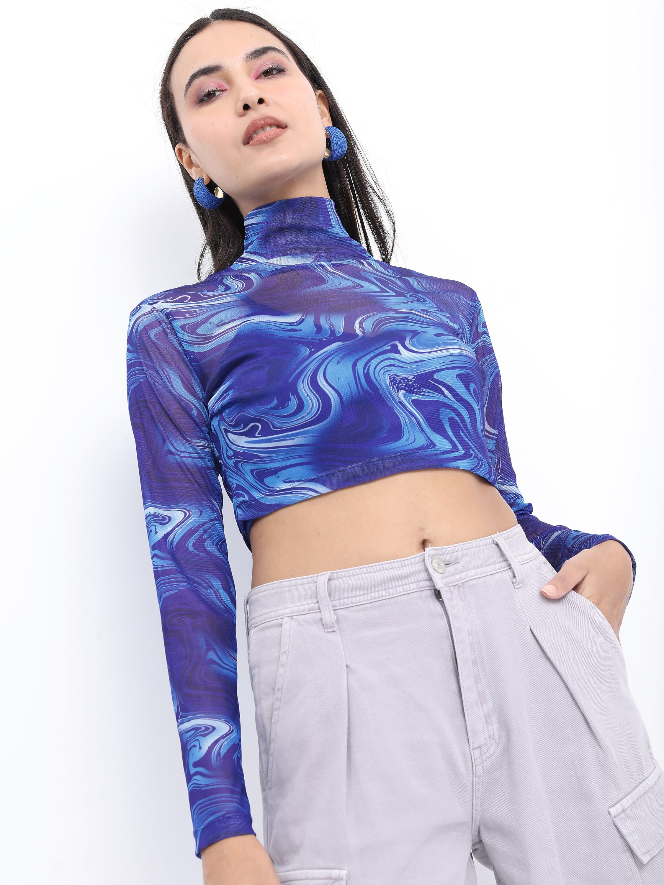     			Ketch Blue Polyester Women's Crop Top ( Pack of 1 )