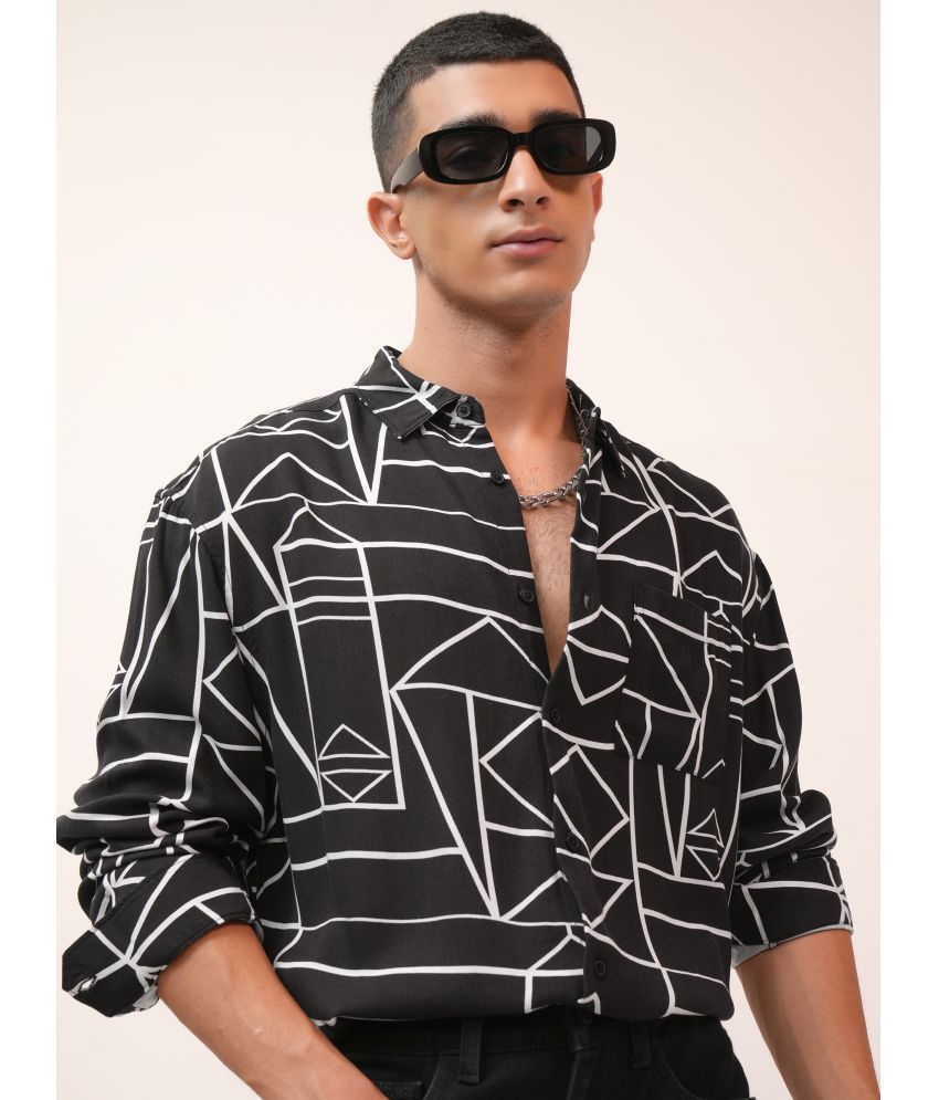     			Ketch Viscose Oversized Fit Printed Full Sleeves Men's Casual Shirt - Black ( Pack of 1 )