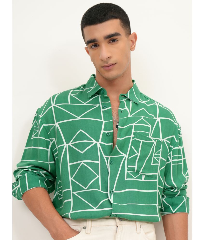     			Ketch Viscose Oversized Fit Printed Full Sleeves Men's Casual Shirt - Green ( Pack of 1 )