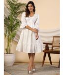 Juniper Cotton Embellished Knee Length Women's Fit & Flare Dress - White ( Pack of 1 )