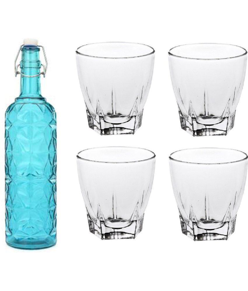     			AFAST Bottle Glass Blue Glass Water Bottle 1000 mL ( Set of 5 )