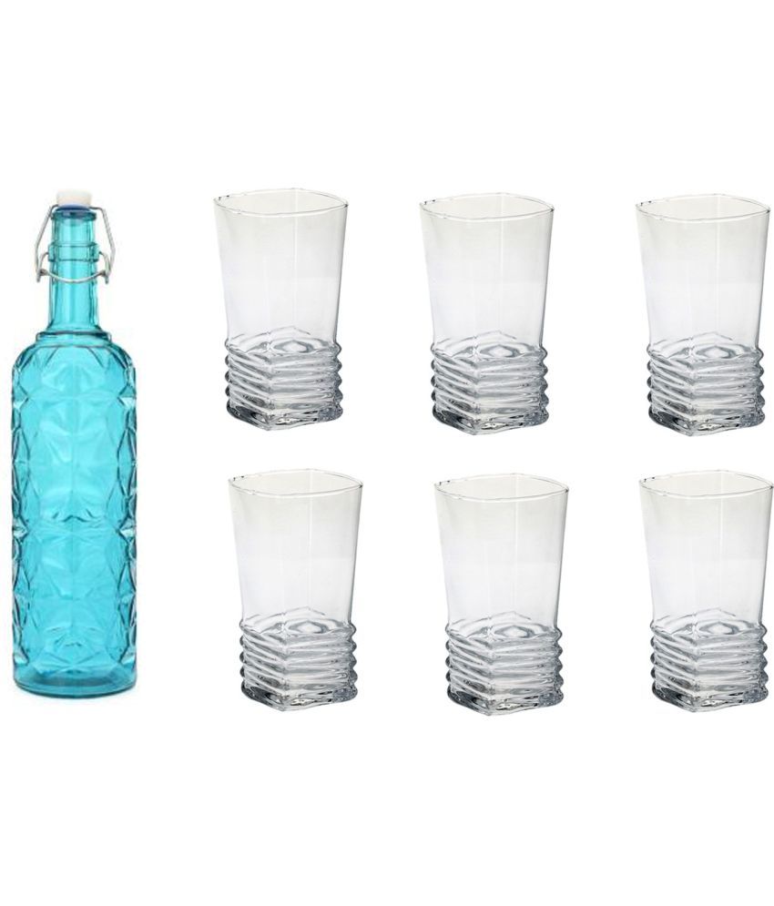     			AFAST Bottle Glass Blue Glass Water Bottle 1000 mL ( Set of 7 )