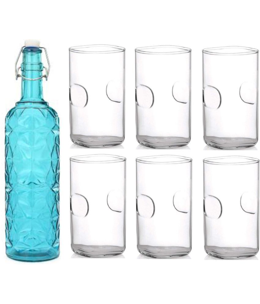     			AFAST Bottle Glass Blue Glass Water Bottle 1000 mL ( Set of 7 )