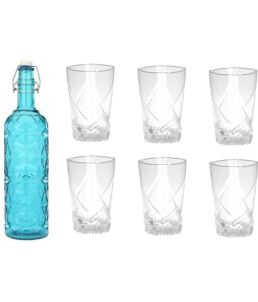     			AFAST Bottle Glass Blue Glass Water Bottle 1000 mL ( Set of 7 )