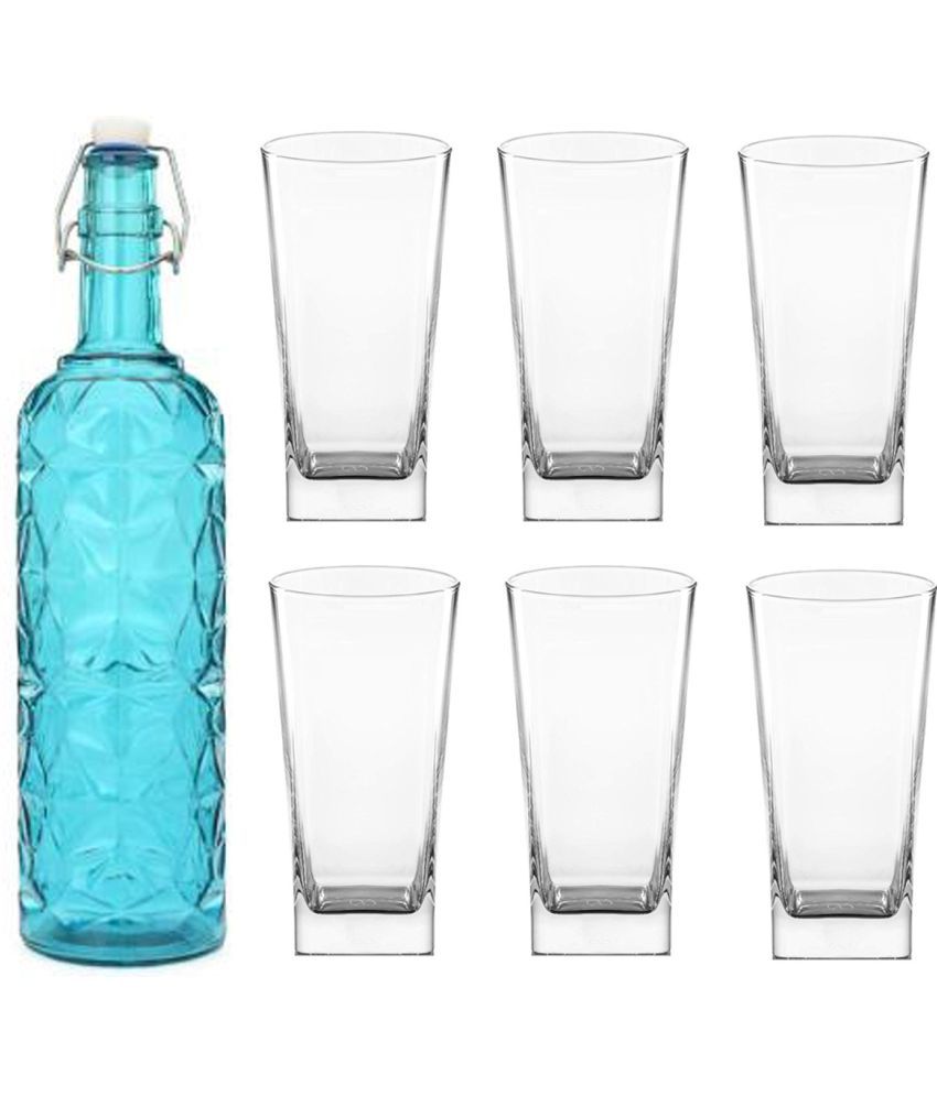     			AFAST Bottle Glass Blue Glass Water Bottle 1000 mL ( Set of 7 )