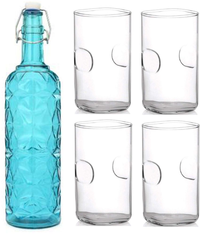     			AFAST Bottle Glass Blue Glass Water Bottle 1000 mL ( Set of 5 )