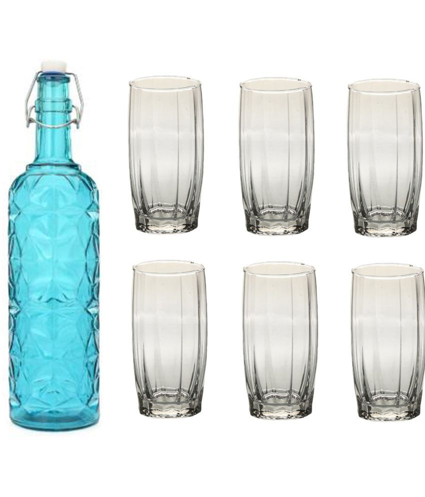     			AFAST Bottle Glass Blue Glass Water Bottle 1000 mL ( Set of 7 )