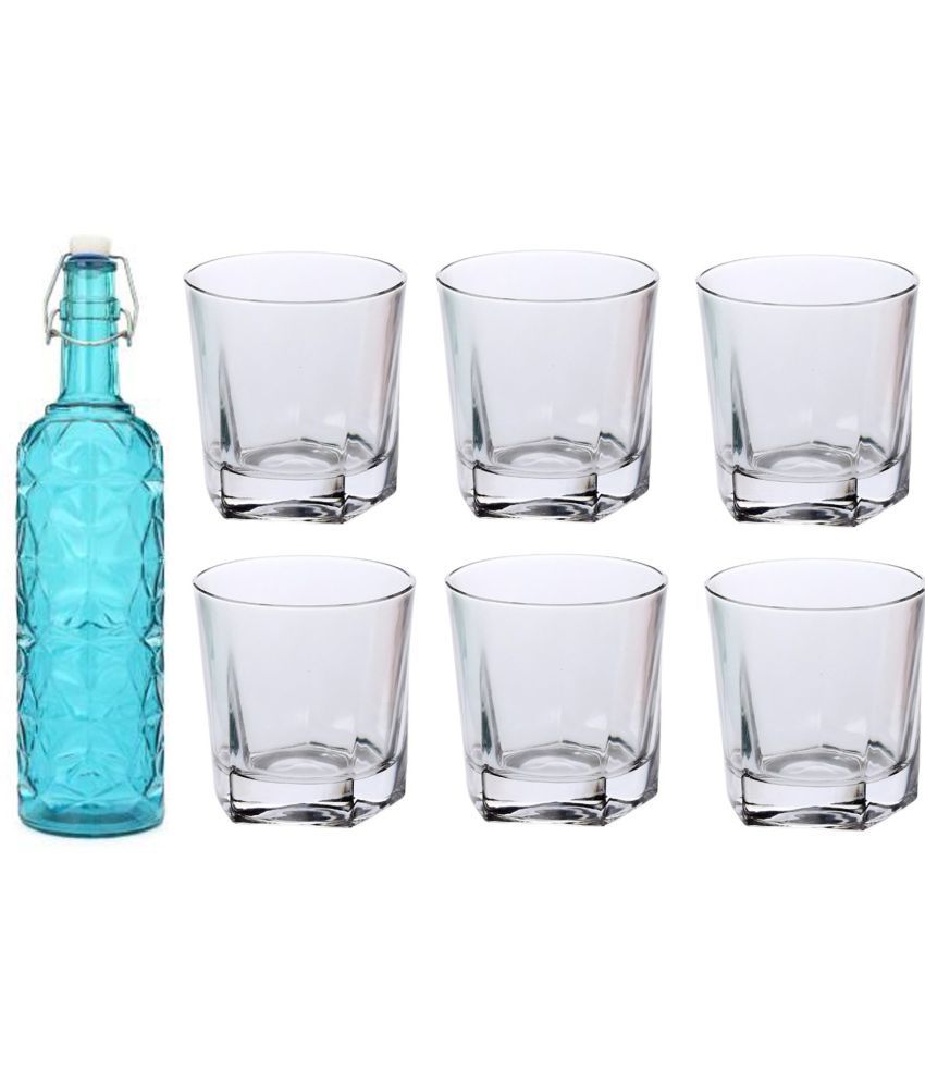     			AFAST Bottle Glass Blue Glass Water Bottle 1000 mL ( Set of 7 )