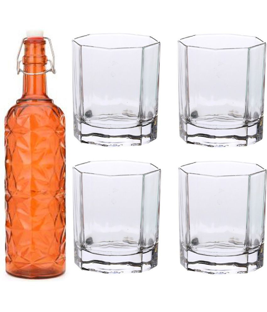     			AFAST Bottle Glass Orange Glass Water Bottle 1000 mL ( Set of 5 )