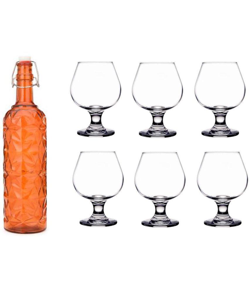     			AFAST Bottle Glass Orange Glass Water Bottle 1000 mL ( Set of 7 )