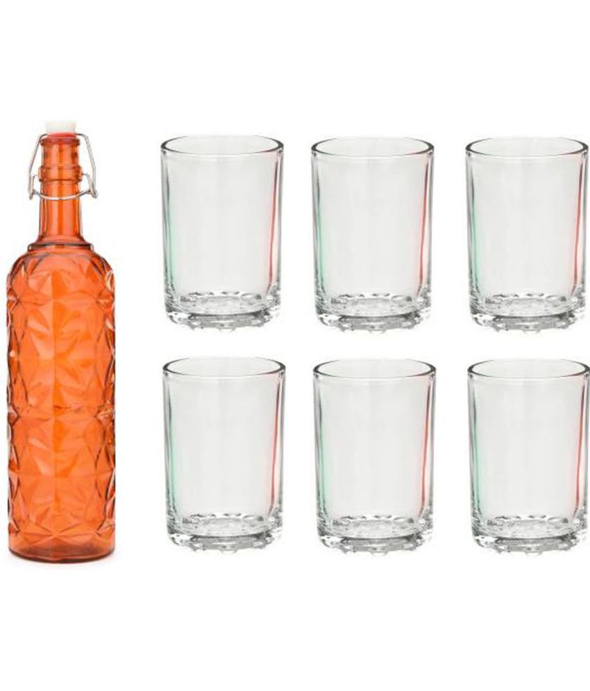    			AFAST Bottle Glass Orange Glass Water Bottle 1000 mL ( Set of 7 )