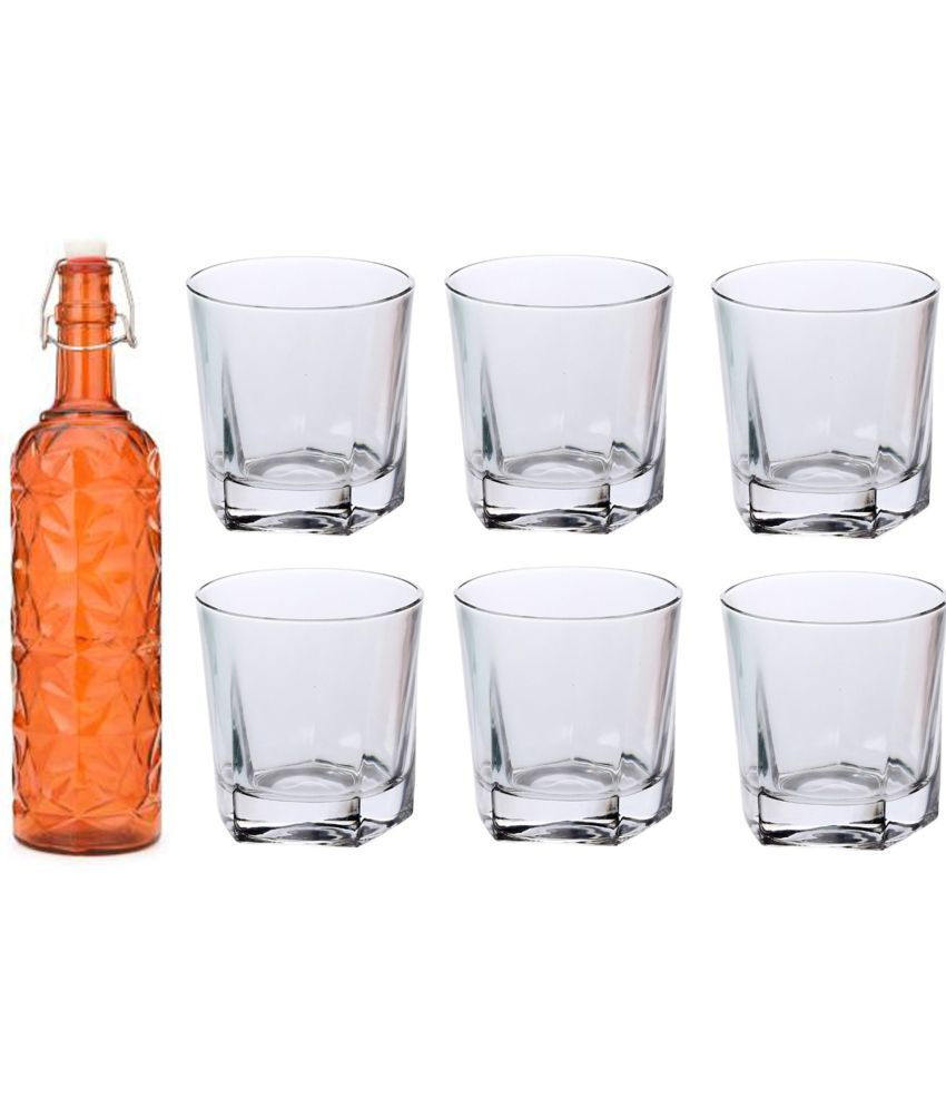     			AFAST Bottle Glass Orange Glass Water Bottle 1000 mL ( Set of 7 )