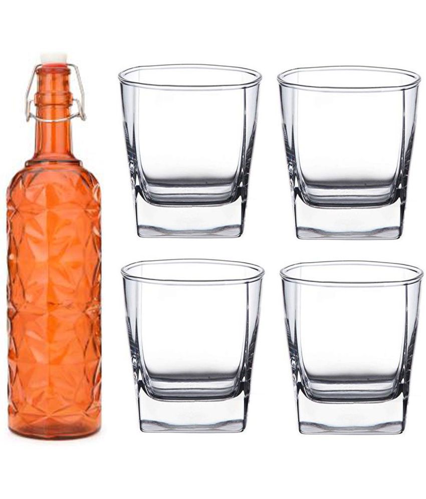     			AFAST Bottle Glass Orange Glass Water Bottle 1000 mL ( Set of 5 )