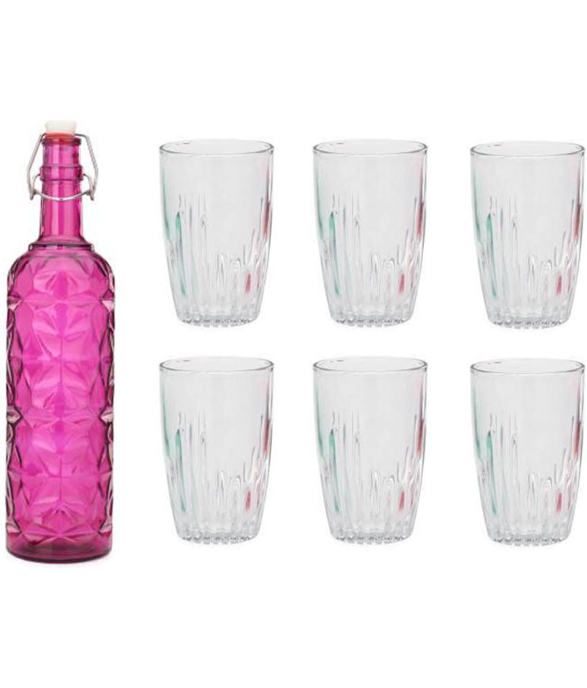     			AFAST Bottle Glass Pink Glass Water Bottle 1000 mL ( Set of 7 )