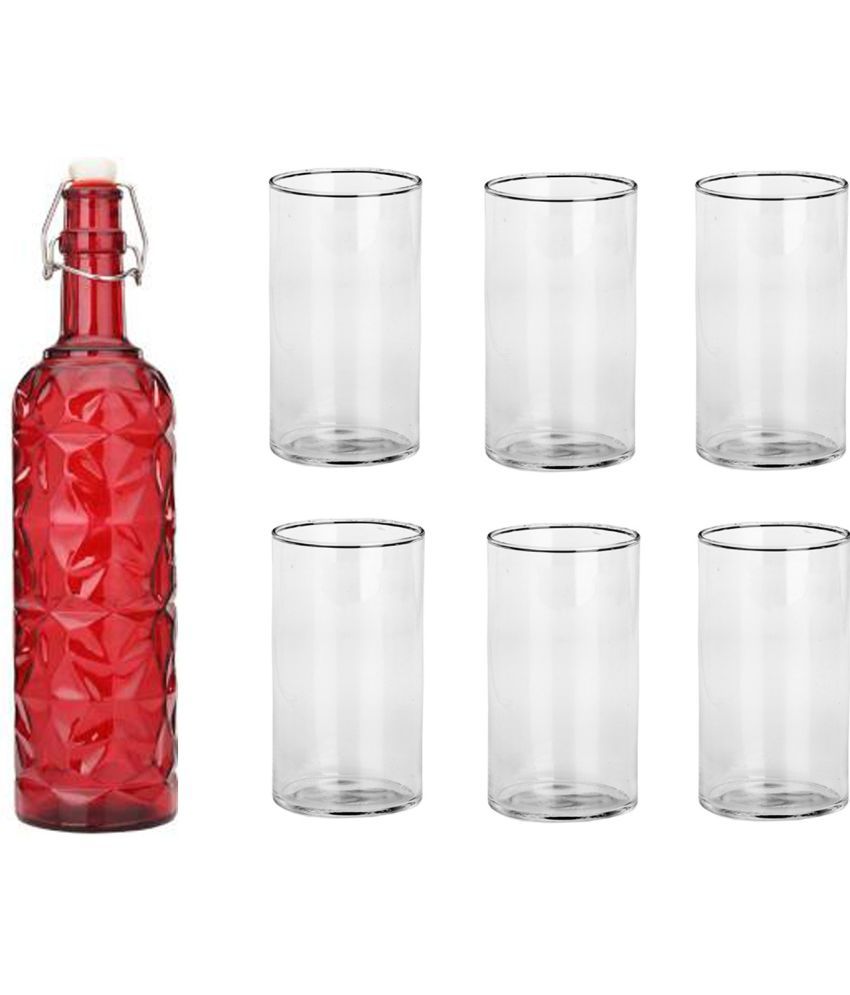     			AFAST Bottle Glass Red Glass Water Bottle 1000 mL ( Set of 7 )