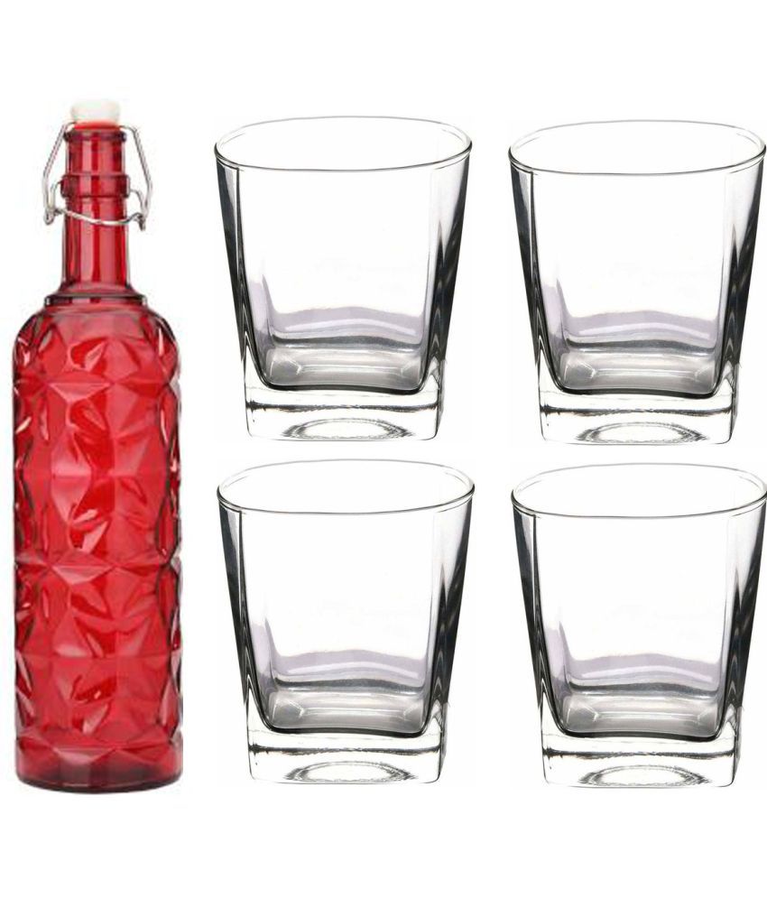     			AFAST Bottle Glass Red Glass Water Bottle 1000 mL ( Set of 5 )
