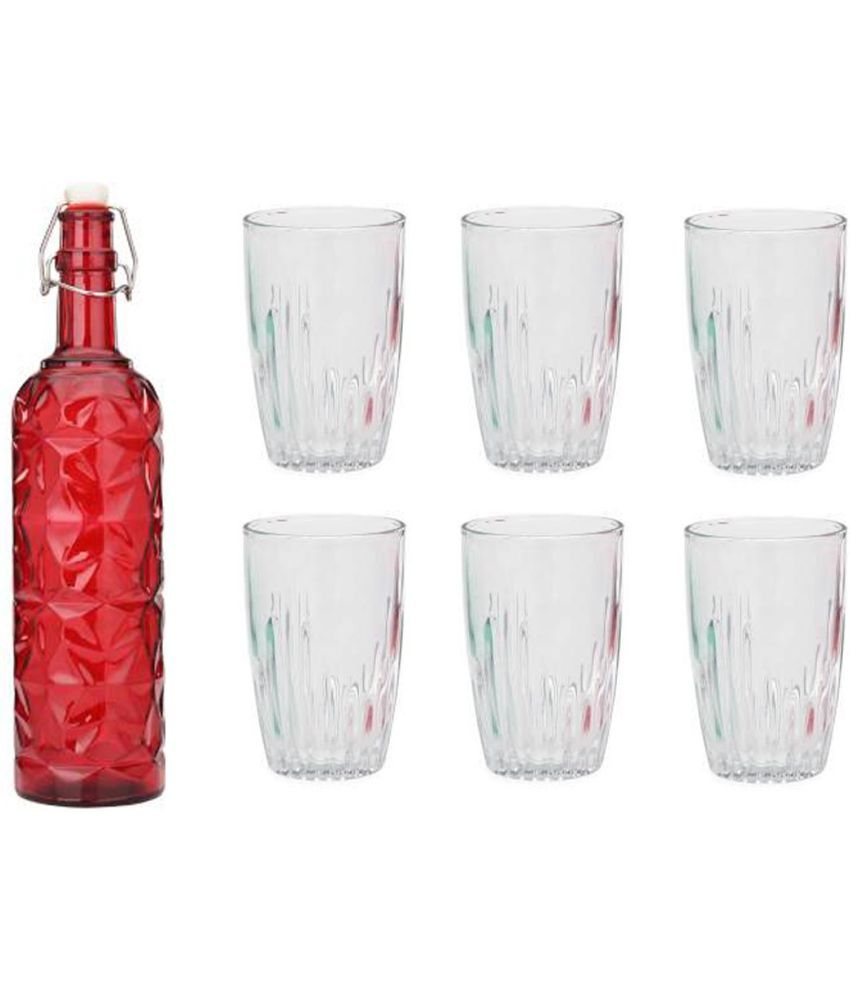     			AFAST Bottle Glass Red Glass Water Bottle 1000 mL ( Set of 7 )