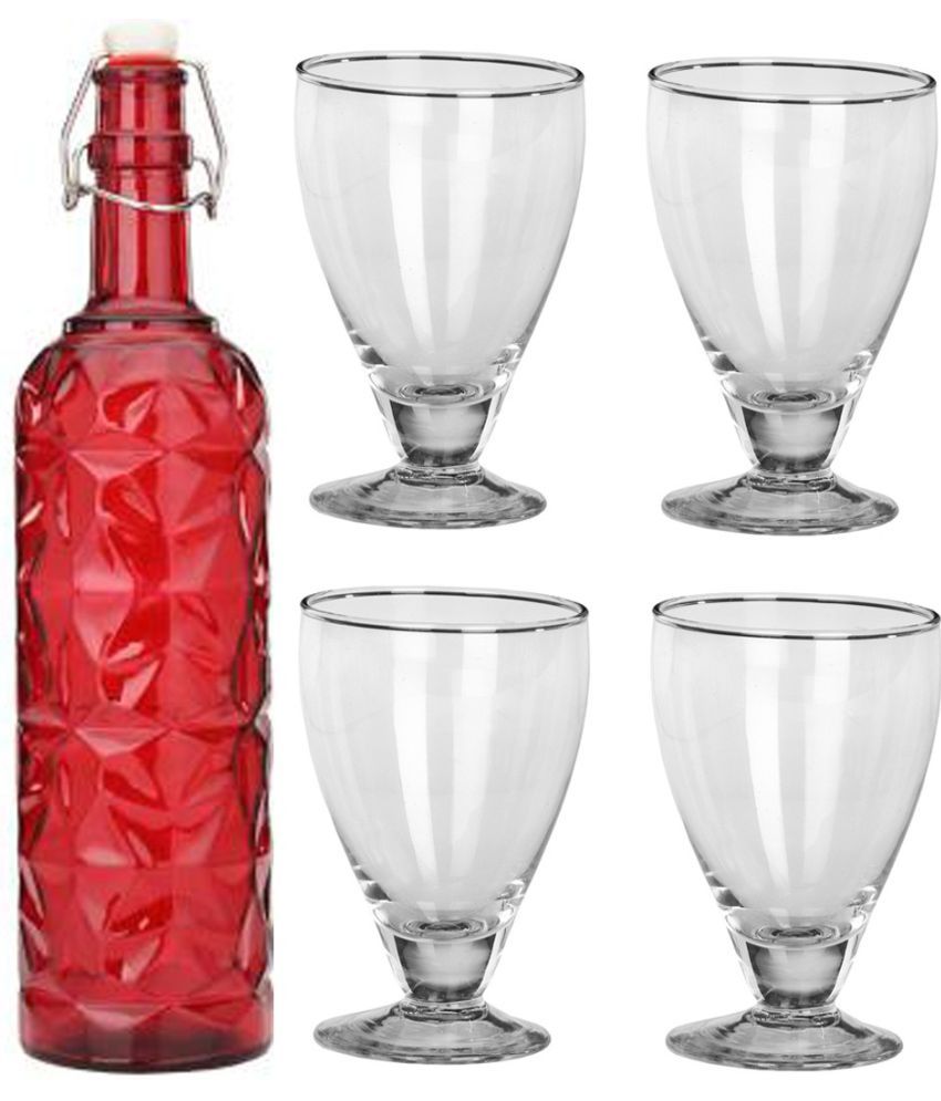     			AFAST Bottle Glass Red Glass Water Bottle 1000 mL ( Set of 5 )