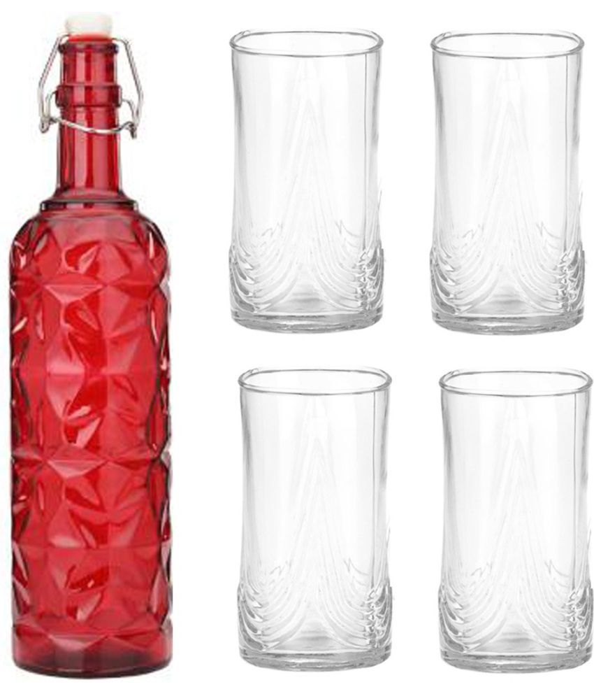     			AFAST Bottle Glass Red Glass Water Bottle 1000 mL ( Set of 5 )