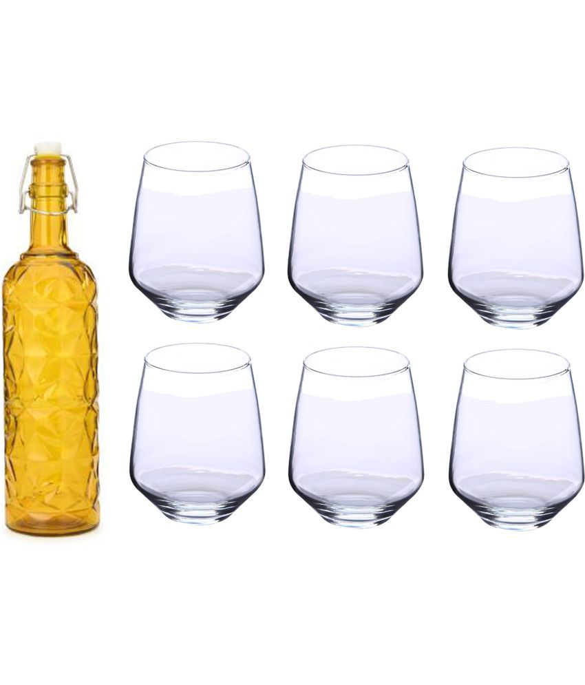     			AFAST Bottle Glass Yellow Glass Water Bottle 1000 mL ( Set of 7 )