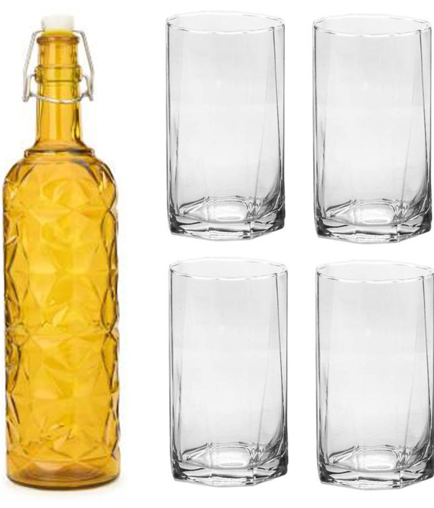     			AFAST Bottle Glass Yellow Glass Water Bottle 1000 mL ( Set of 5 )