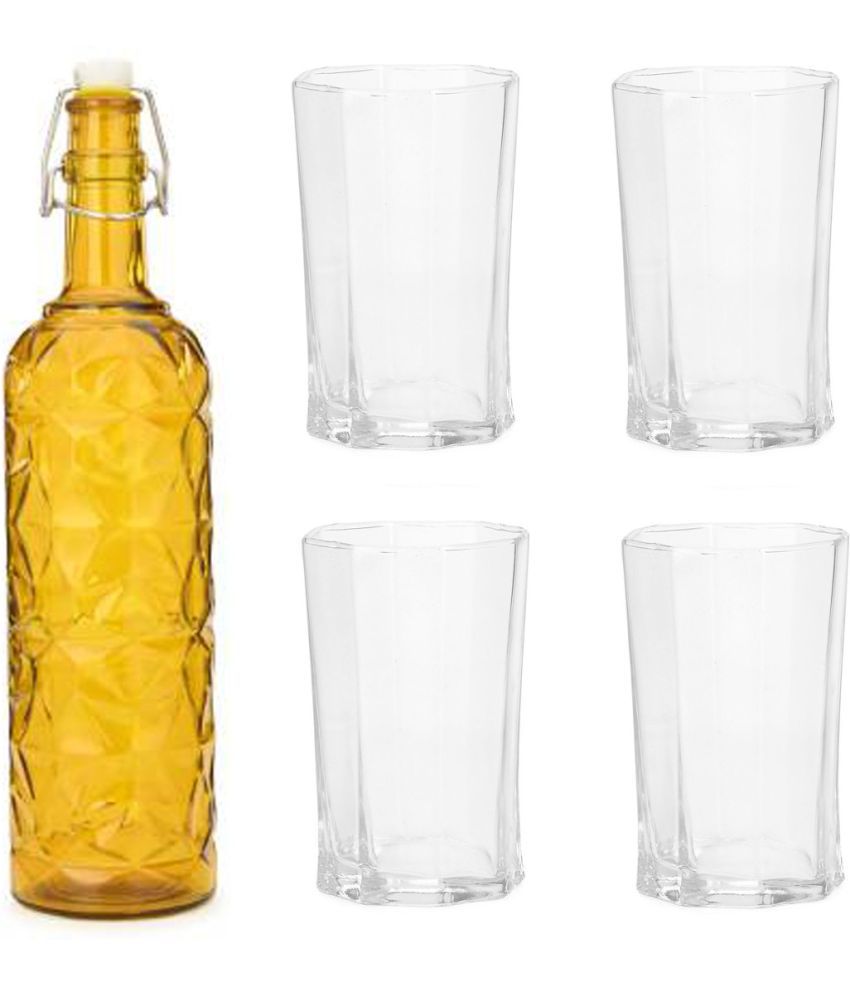     			AFAST Bottle Glass Yellow Glass Water Bottle 1000 mL ( Set of 5 )