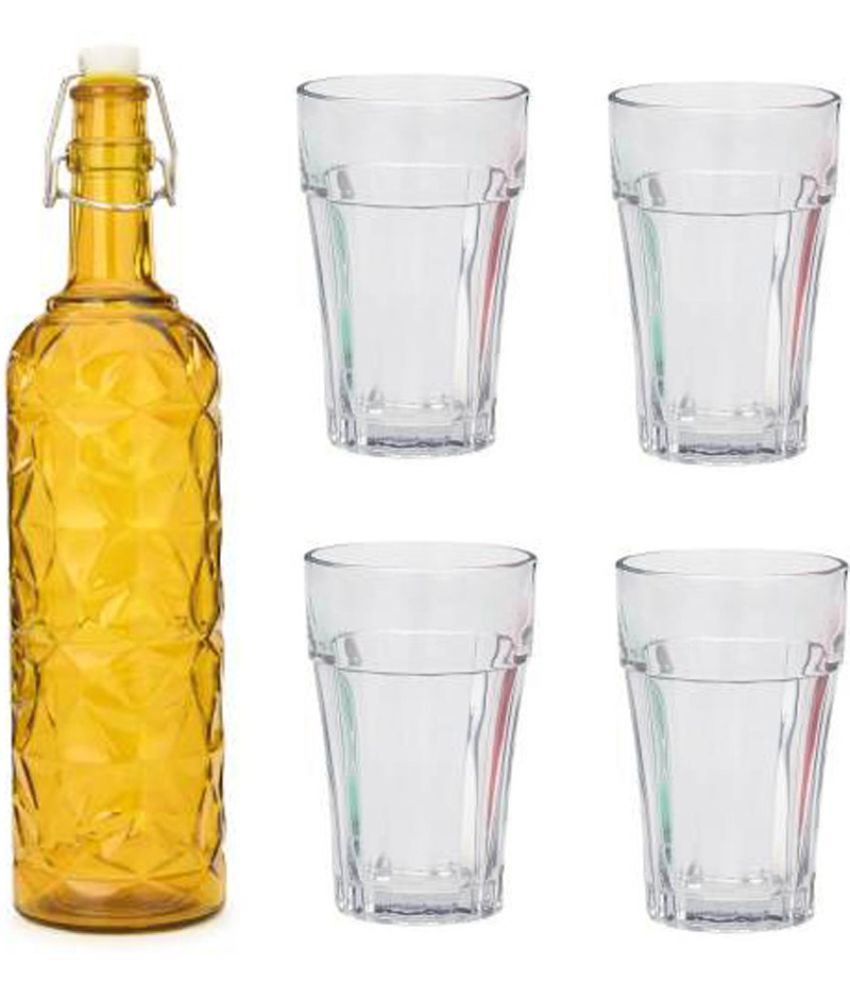     			AFAST Bottle Glass Yellow Glass Water Bottle 1000 mL ( Set of 5 )