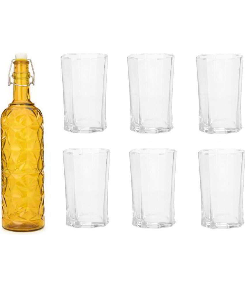     			AFAST Bottle Glass Yellow Glass Water Bottle 1000 mL ( Set of 7 )