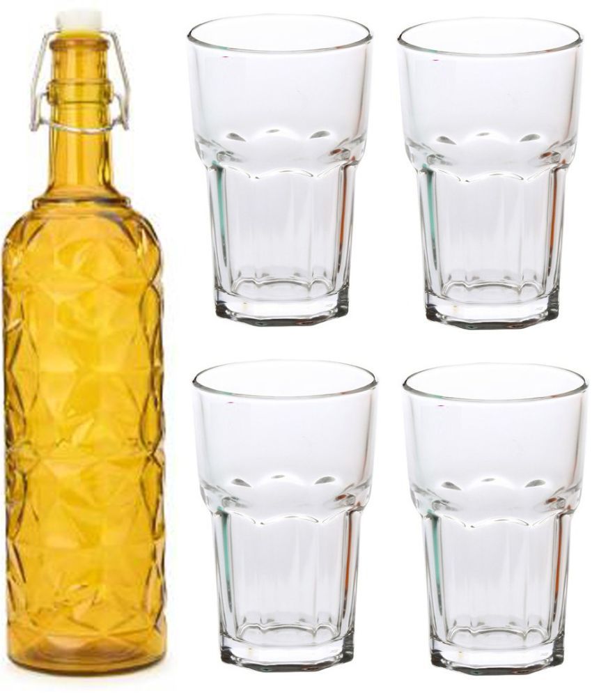     			AFAST Bottle Glass Yellow Glass Water Bottle 1000 mL ( Set of 5 )