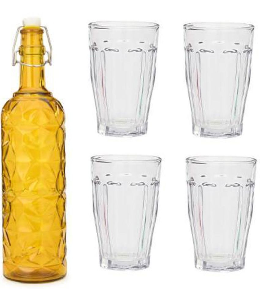     			AFAST Bottle Glass Yellow Glass Water Bottle 1000 mL ( Set of 5 )