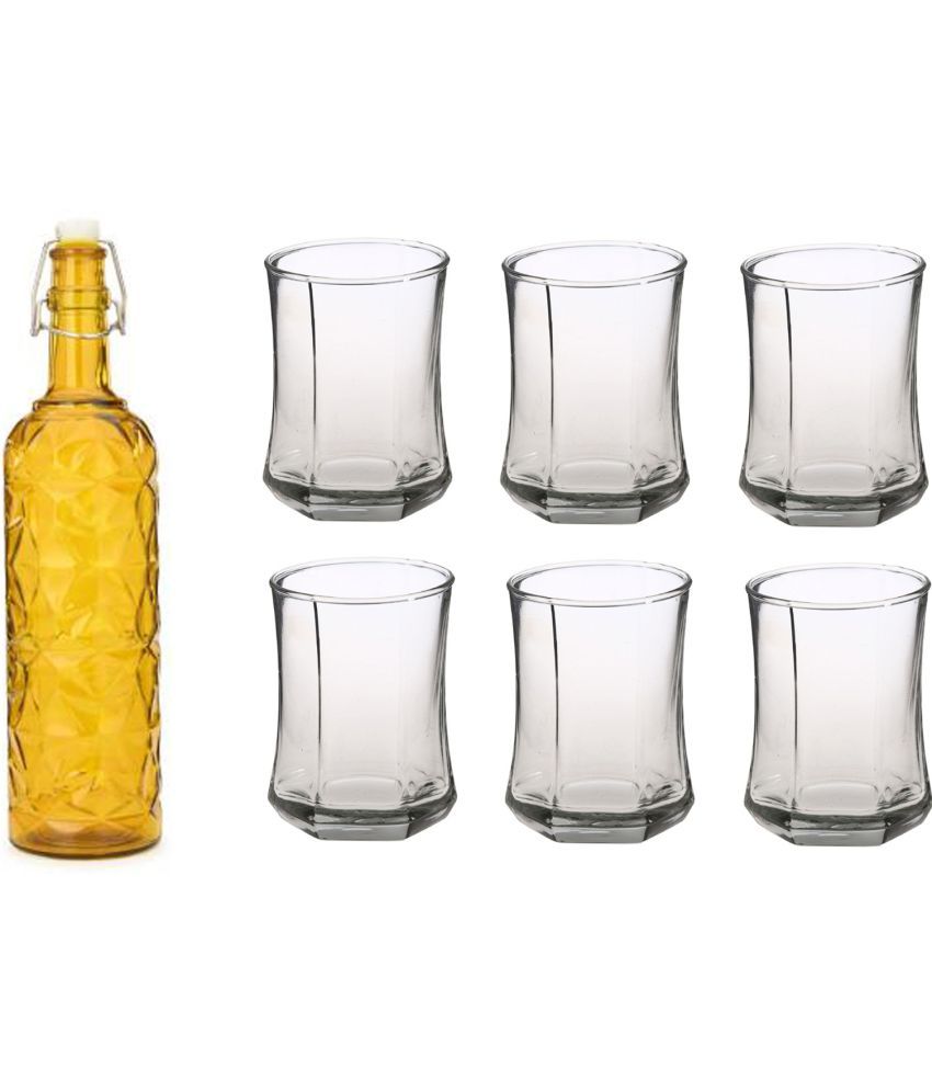     			AFAST Bottle Glass Yellow Glass Water Bottle 1000 mL ( Set of 7 )