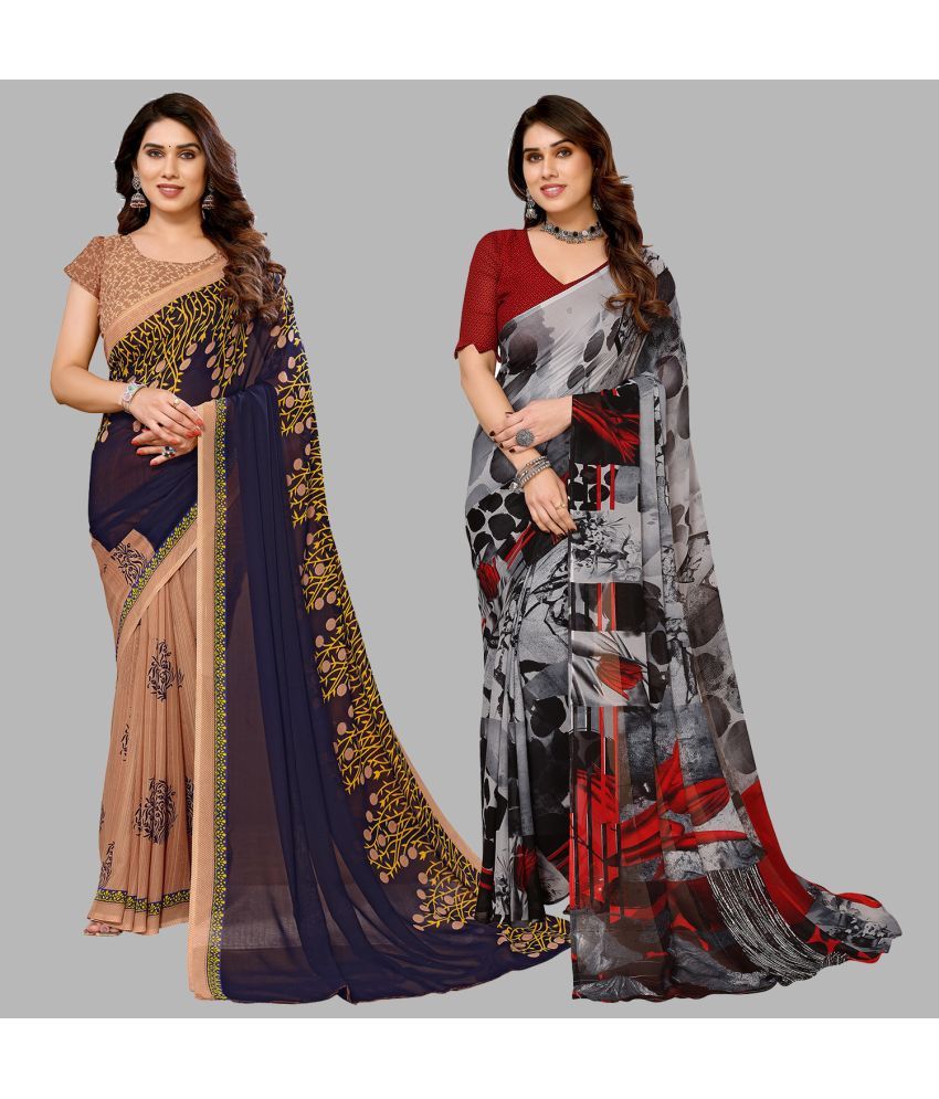     			ANAND SAREES Georgette Printed Saree With Blouse Piece - Multicolour ( Pack of 2 )