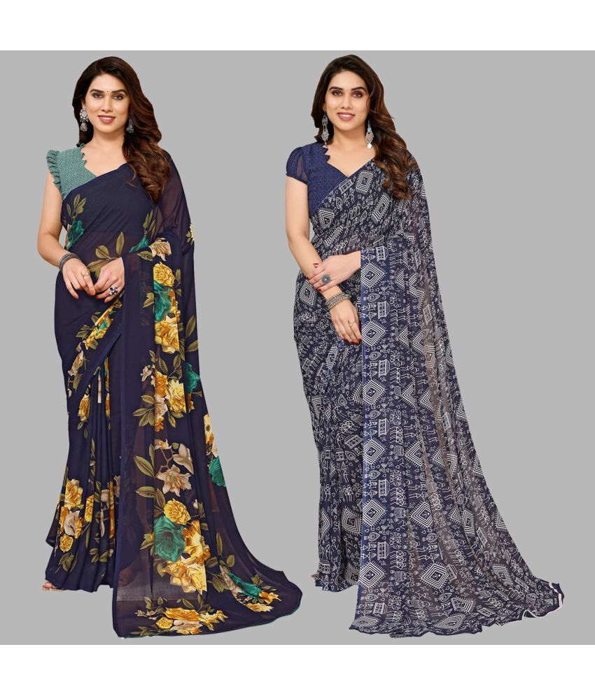     			ANAND SAREES Georgette Printed Saree With Blouse Piece - Multicolour ( Pack of 2 )