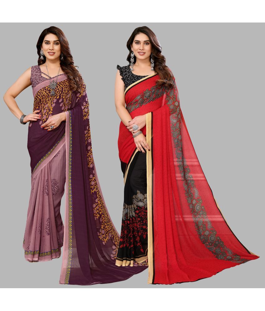     			ANAND SAREES Georgette Printed Saree With Blouse Piece - Multicolour ( Pack of 2 )