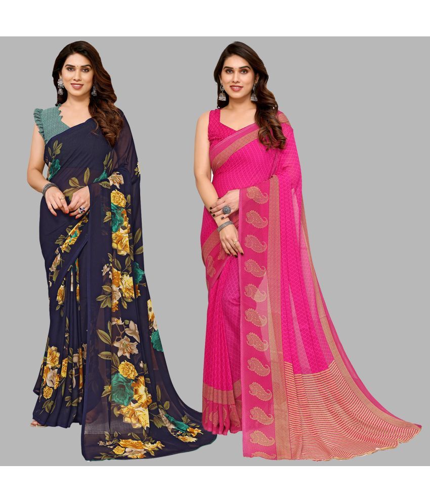     			ANAND SAREES Georgette Printed Saree With Blouse Piece - Multicolour ( Pack of 2 )