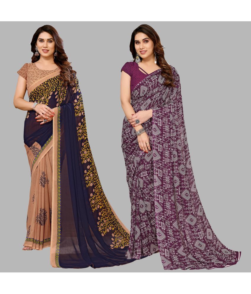     			ANAND SAREES Georgette Printed Saree With Blouse Piece - Multicolour ( Pack of 2 )