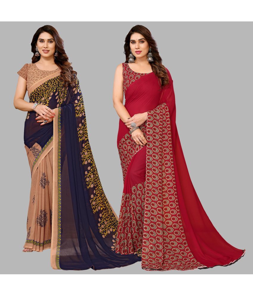     			ANAND SAREES Georgette Printed Saree With Blouse Piece - Multicolour ( Pack of 2 )