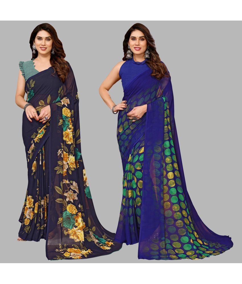     			ANAND SAREES Georgette Printed Saree With Blouse Piece - Multicolour ( Pack of 2 )