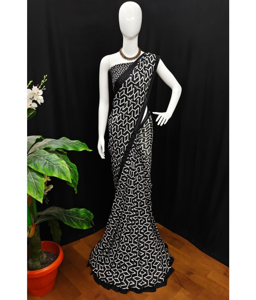     			ANAND SAREES Georgette Printed Saree With Blouse Piece - Black ( Pack of 1 )