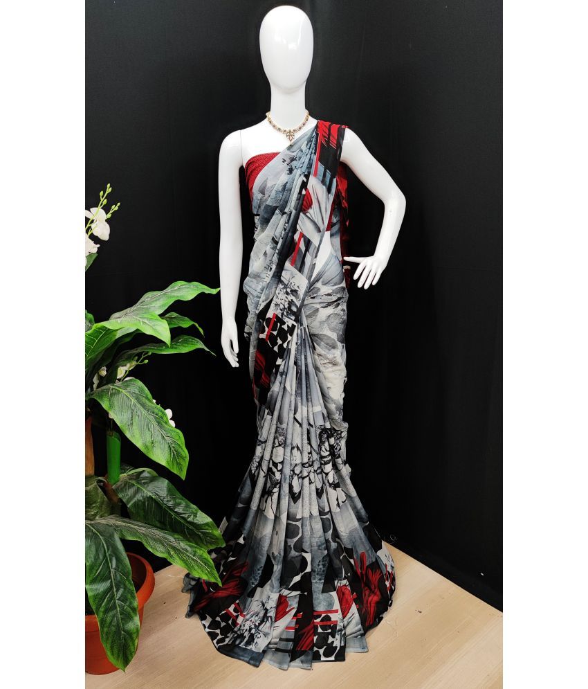     			ANAND SAREES Georgette Printed Saree With Blouse Piece - Grey ( Pack of 1 )