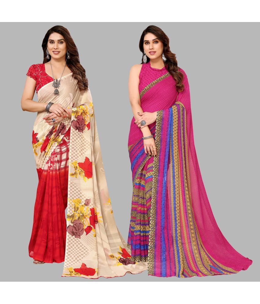     			ANAND SAREES Georgette Printed Saree With Blouse Piece - Multicolour ( Pack of 2 )