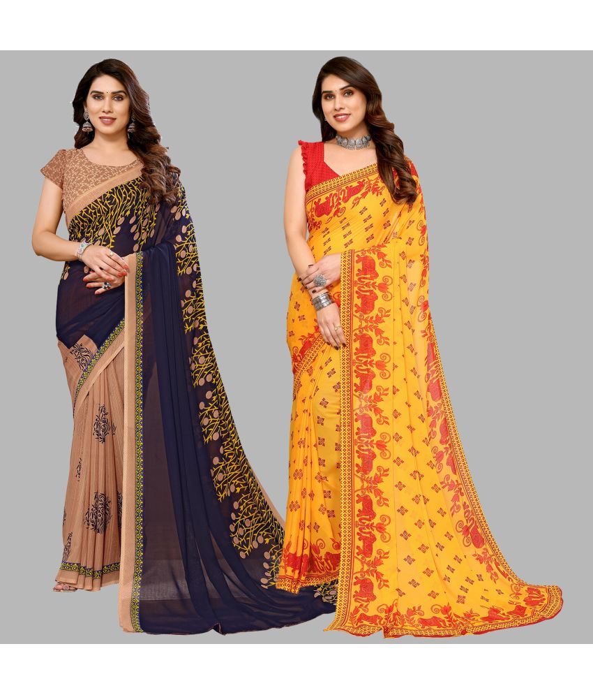     			ANAND SAREES Georgette Printed Saree With Blouse Piece - Multicolour ( Pack of 2 )