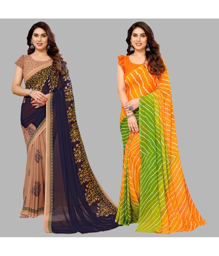     			ANAND SAREES Georgette Printed Saree With Blouse Piece - Multicolour ( Pack of 2 )