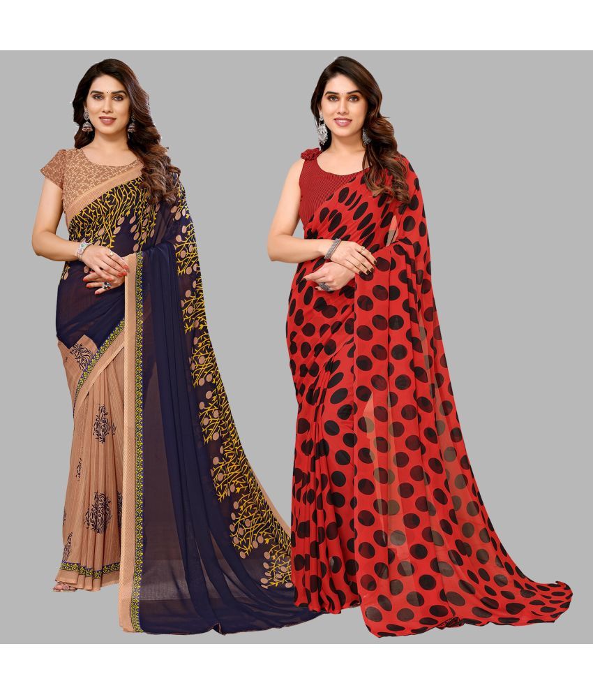     			ANAND SAREES Georgette Printed Saree With Blouse Piece - Multicolour ( Pack of 2 )