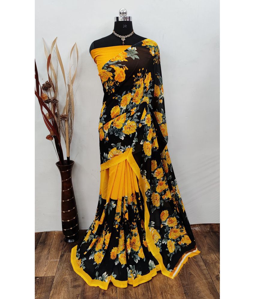     			ANAND SAREES Georgette Printed Saree With Blouse Piece - Yellow ( Pack of 1 )