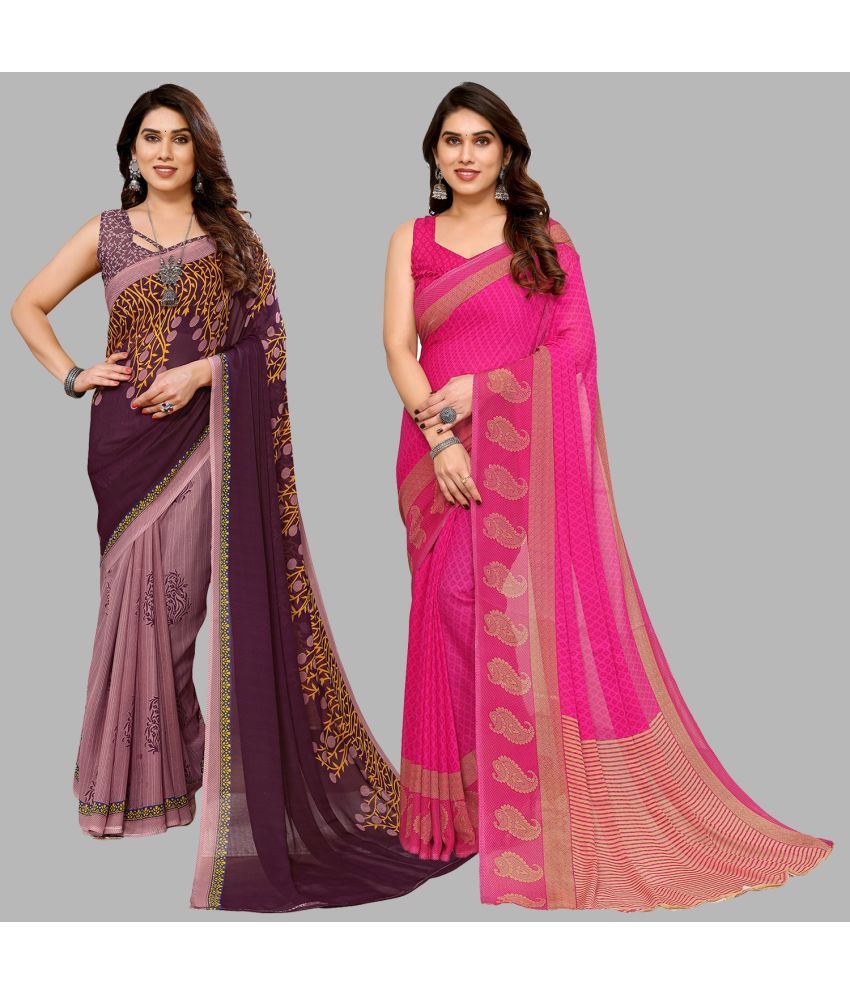     			ANAND SAREES Georgette Printed Saree With Blouse Piece - Multicolour ( Pack of 2 )