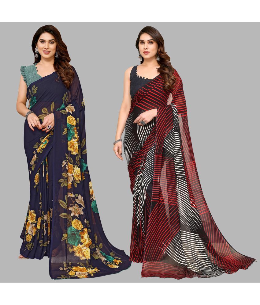     			ANAND SAREES Georgette Printed Saree With Blouse Piece - Multicolour ( Pack of 2 )