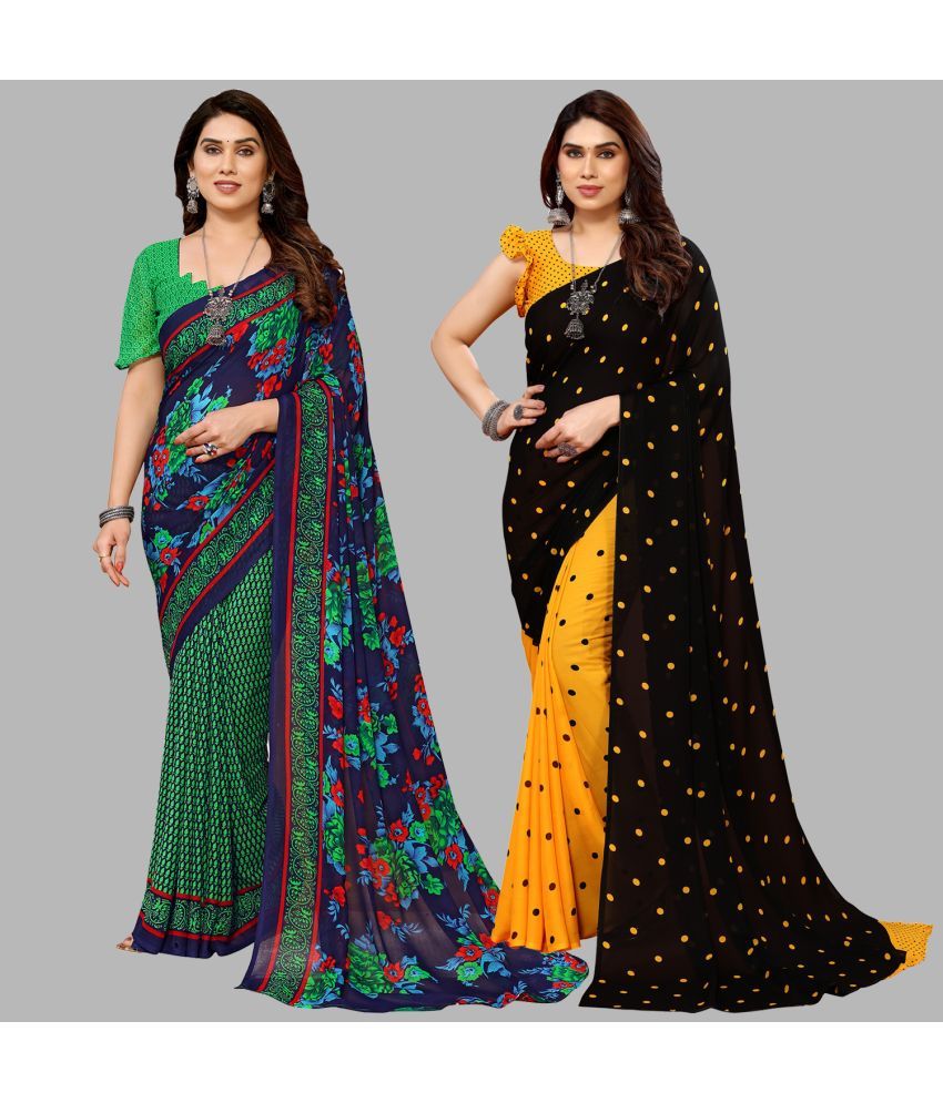     			ANAND SAREES Georgette Printed Saree With Blouse Piece - Multicolour ( Pack of 2 )